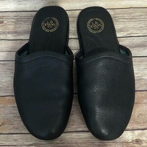 L.B. Evans Black Pebbled Leather Slip-On Mules Slippers